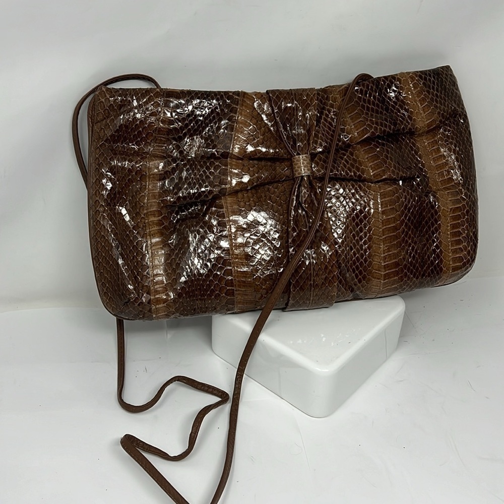 Clemente Python Snakeskin Clutch Shoulder Bag - image 4